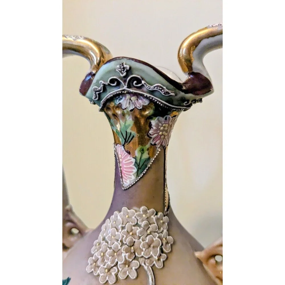 Antique Nippon Era Moriage Vase 9